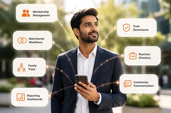 Community platform capabilities integrating membership governance matrimonial business directory family tree and reporting dashboards
