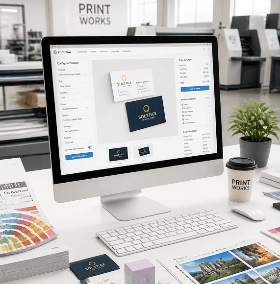 Web-to-Print Platform (Print-Native Commerce & Production Control)